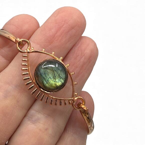 Natural Labradorite Eye Hook Bangle Bracelet Handmade Solid Copper Artisan - Picture 3 of 8